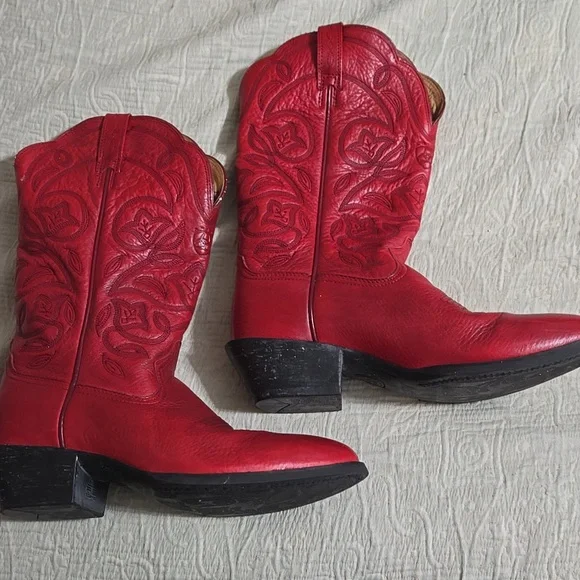 Ariat Heritage Western Boots Womens Size 7 B Red Leather Floral R-Toe 15761 - Picture 9 of 11